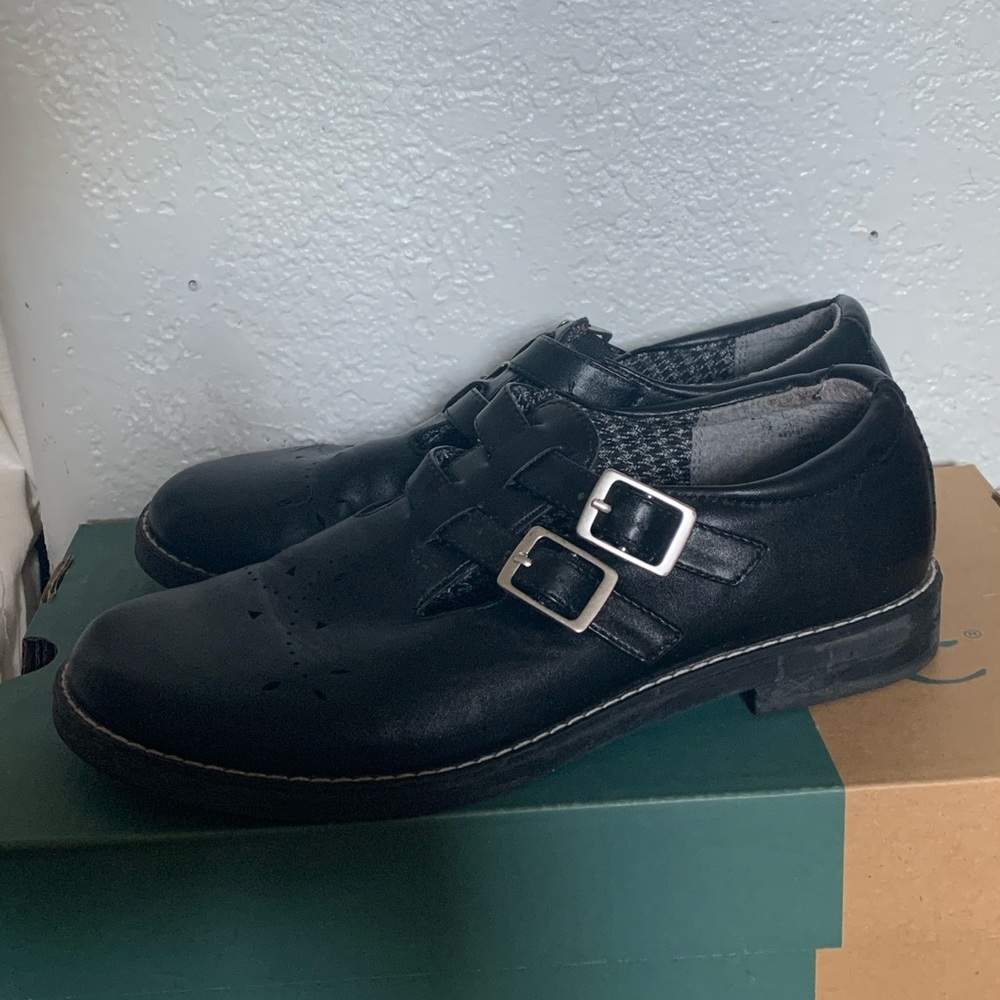 Black Leather Mary Jane slip-ons